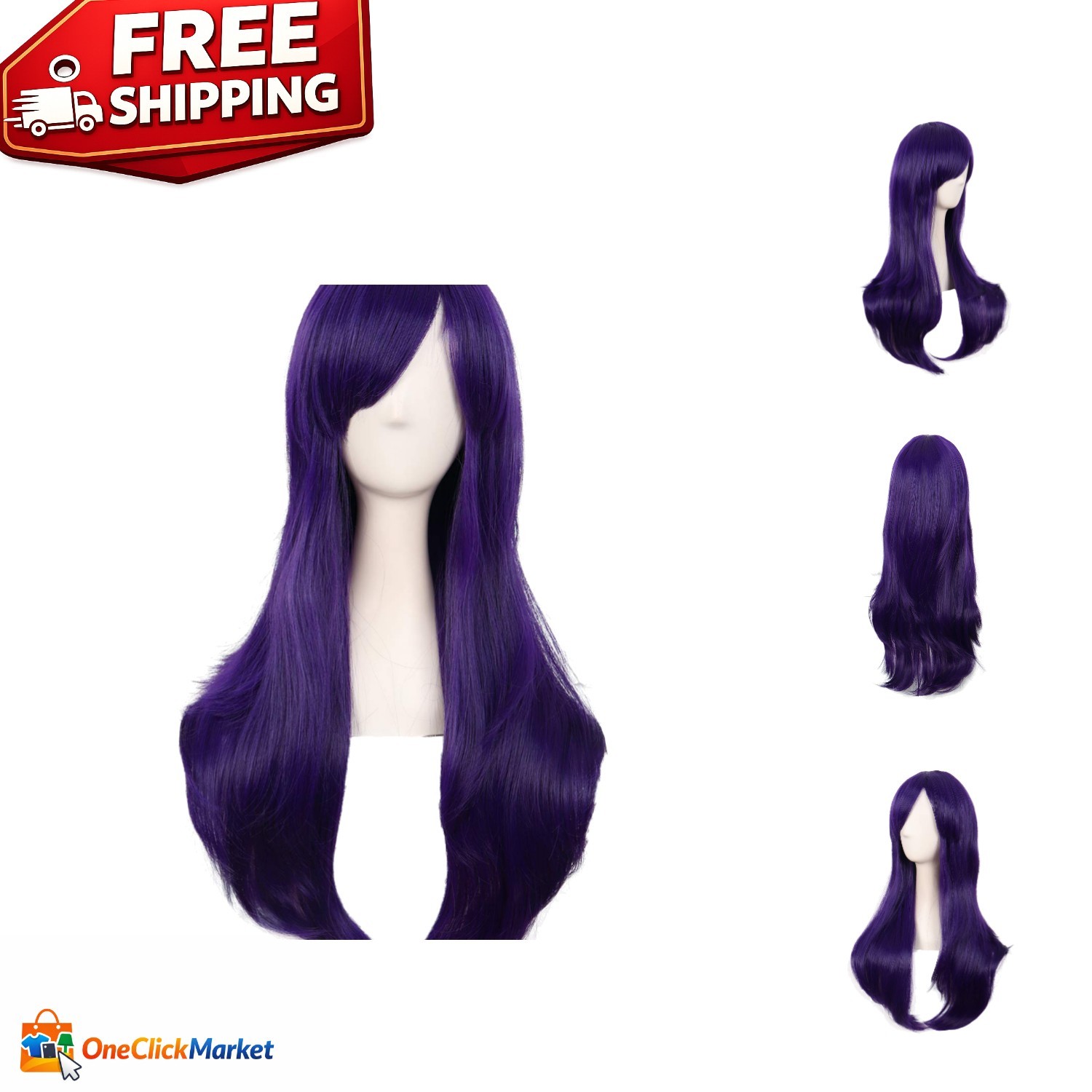 Heat Resistant 28 Inch Dark Purple Curly Wig – Perfect for Costume & Daily Wear