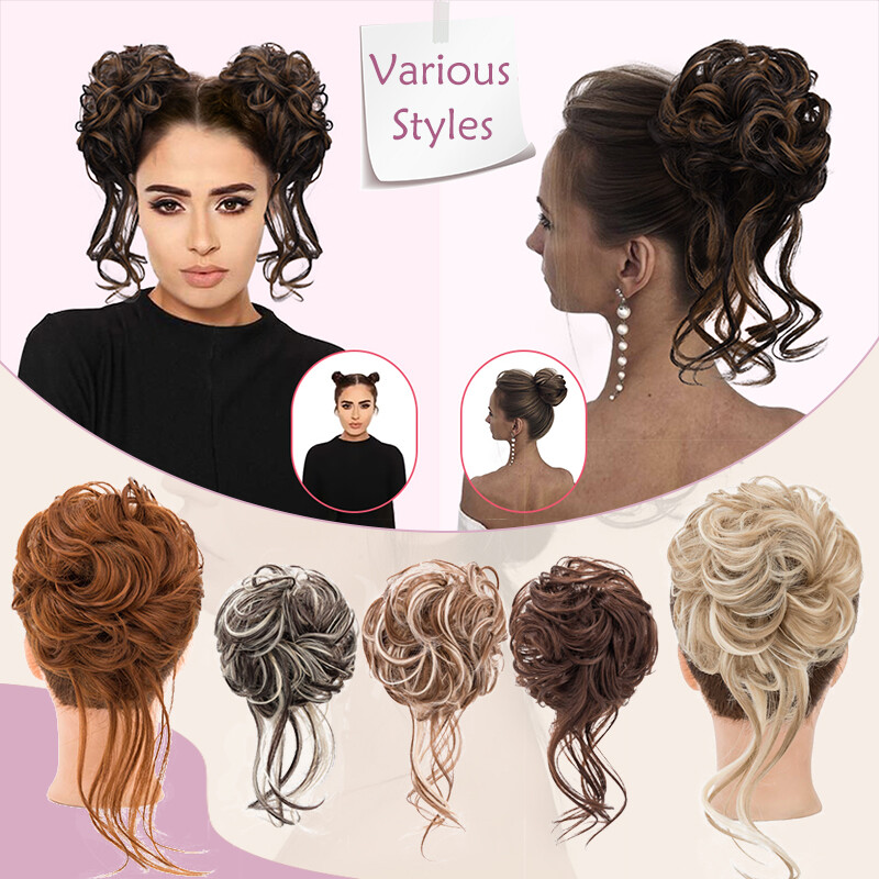 Natural Wrap on Messy Bun Hair Piece Ponytail Hair Extension Wedding Long Updo