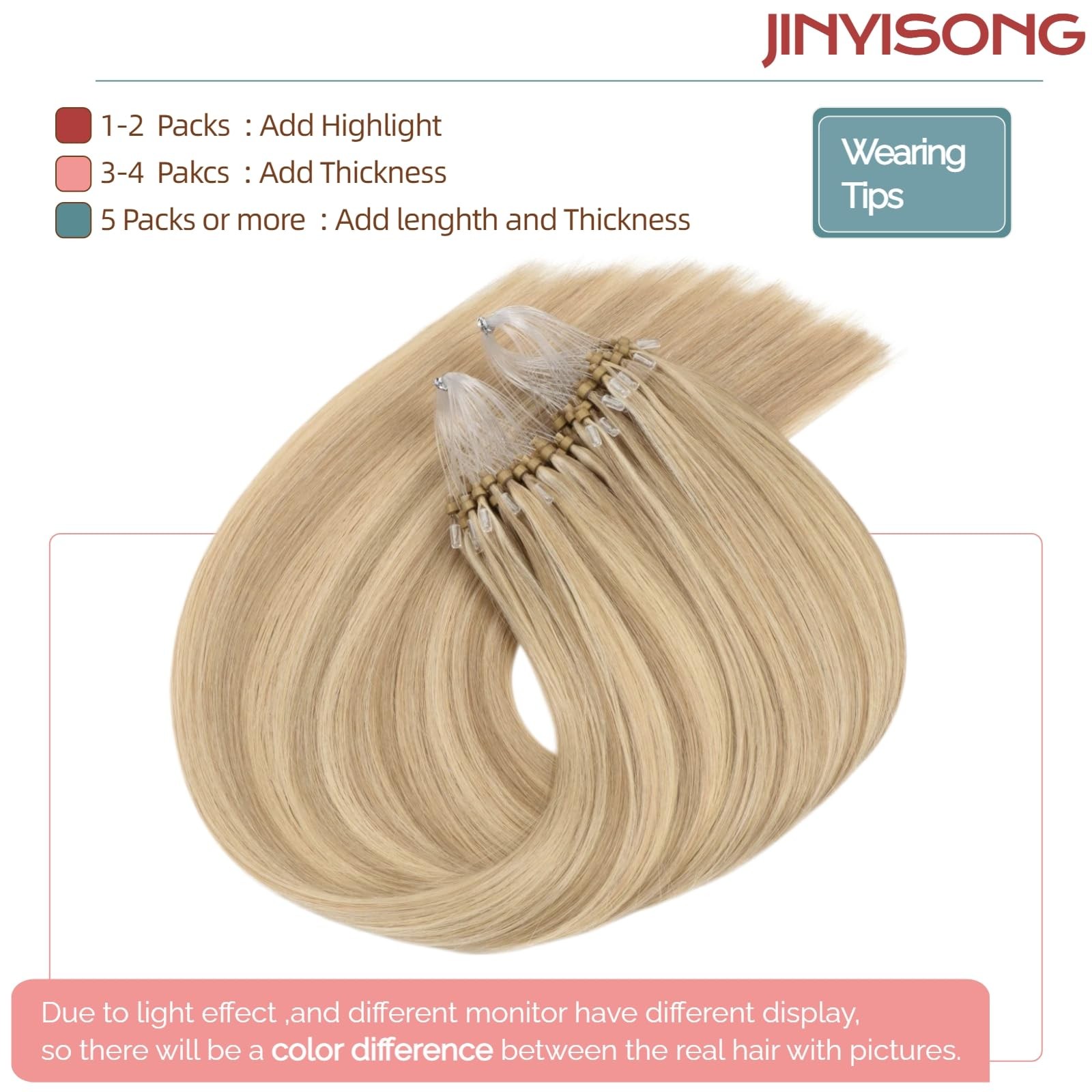 Jinyisong Micro Bead Hair Extensions Real Human Hair 18 Inch Beaded Hair