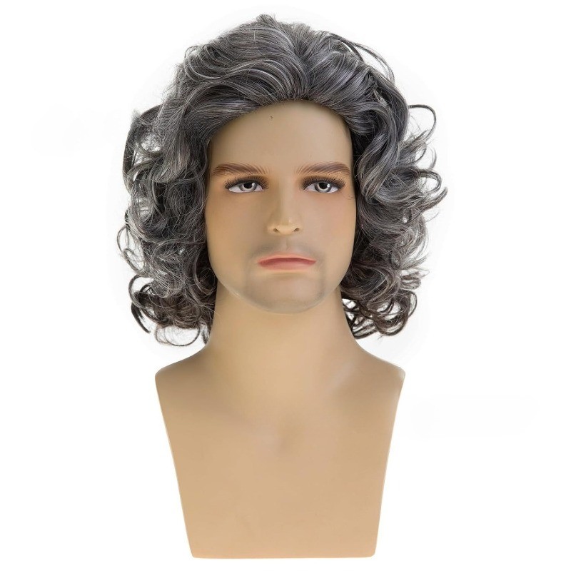Short Men’s Male Daily Wear Hair Full Wig Dark Black Grey Men’s Wigs+Wig Cap