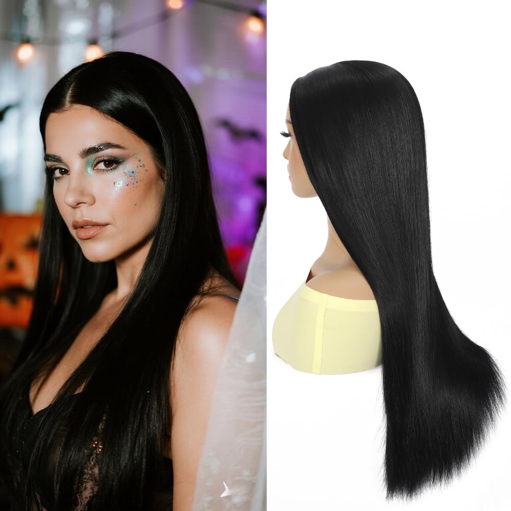 Black Wigs for Women, Middle Part Long Straight Hair Wig 26 inch Heat Resista…
