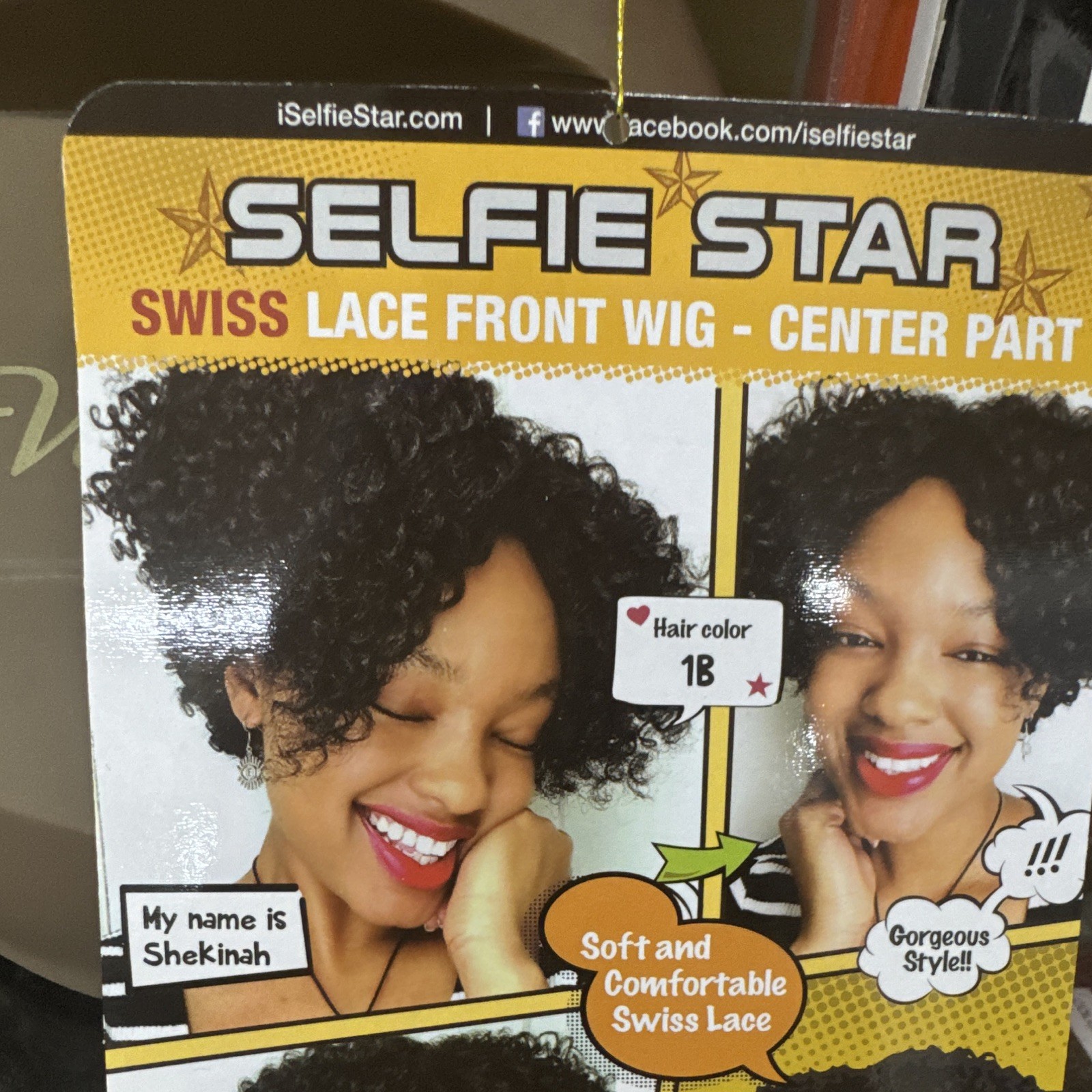 Selfie Star Swiss Lace Front Wig Center Part Curly Synthetic Black 1B Women