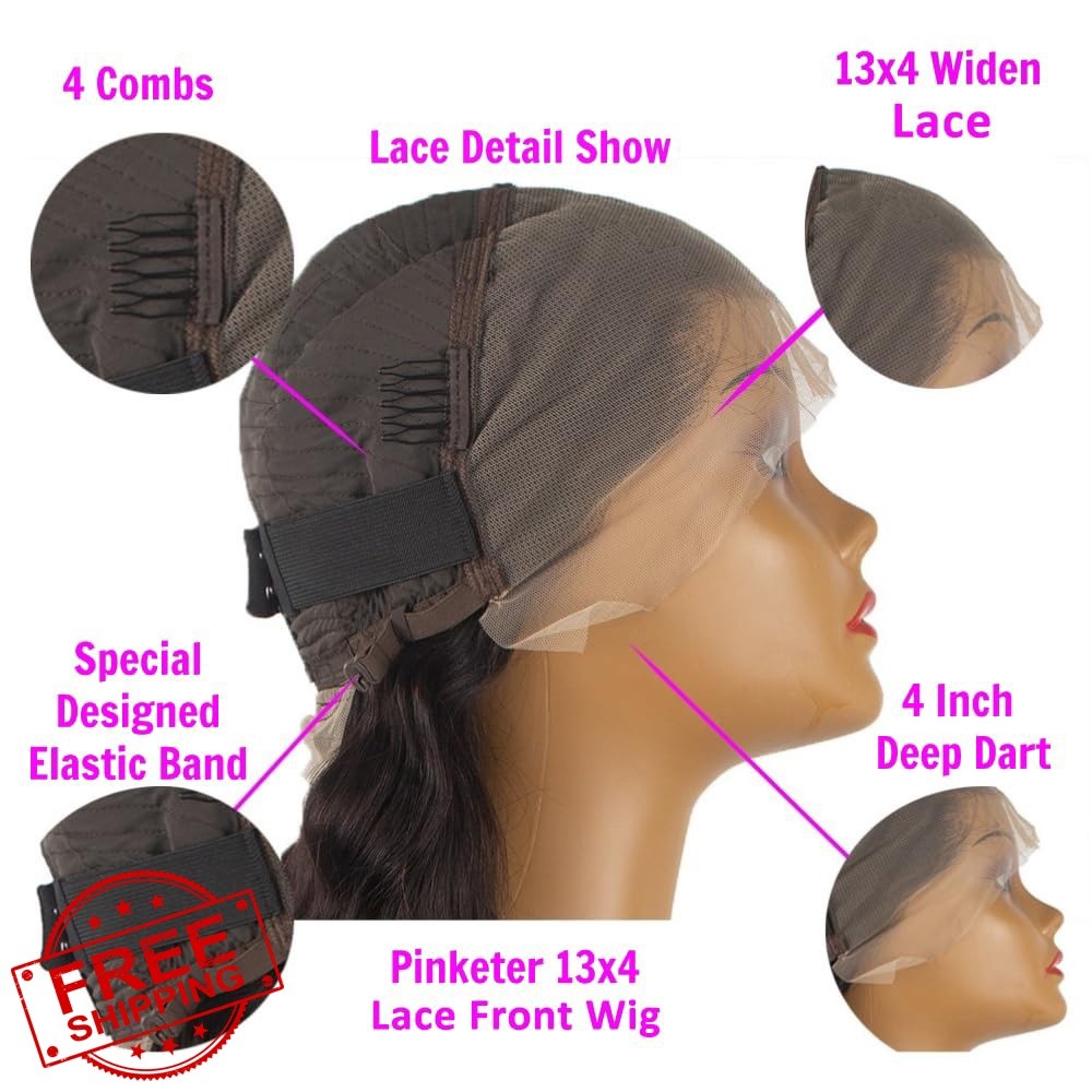 Pinketer 30 Inch Body Wave Lace Front Wig Natural Color