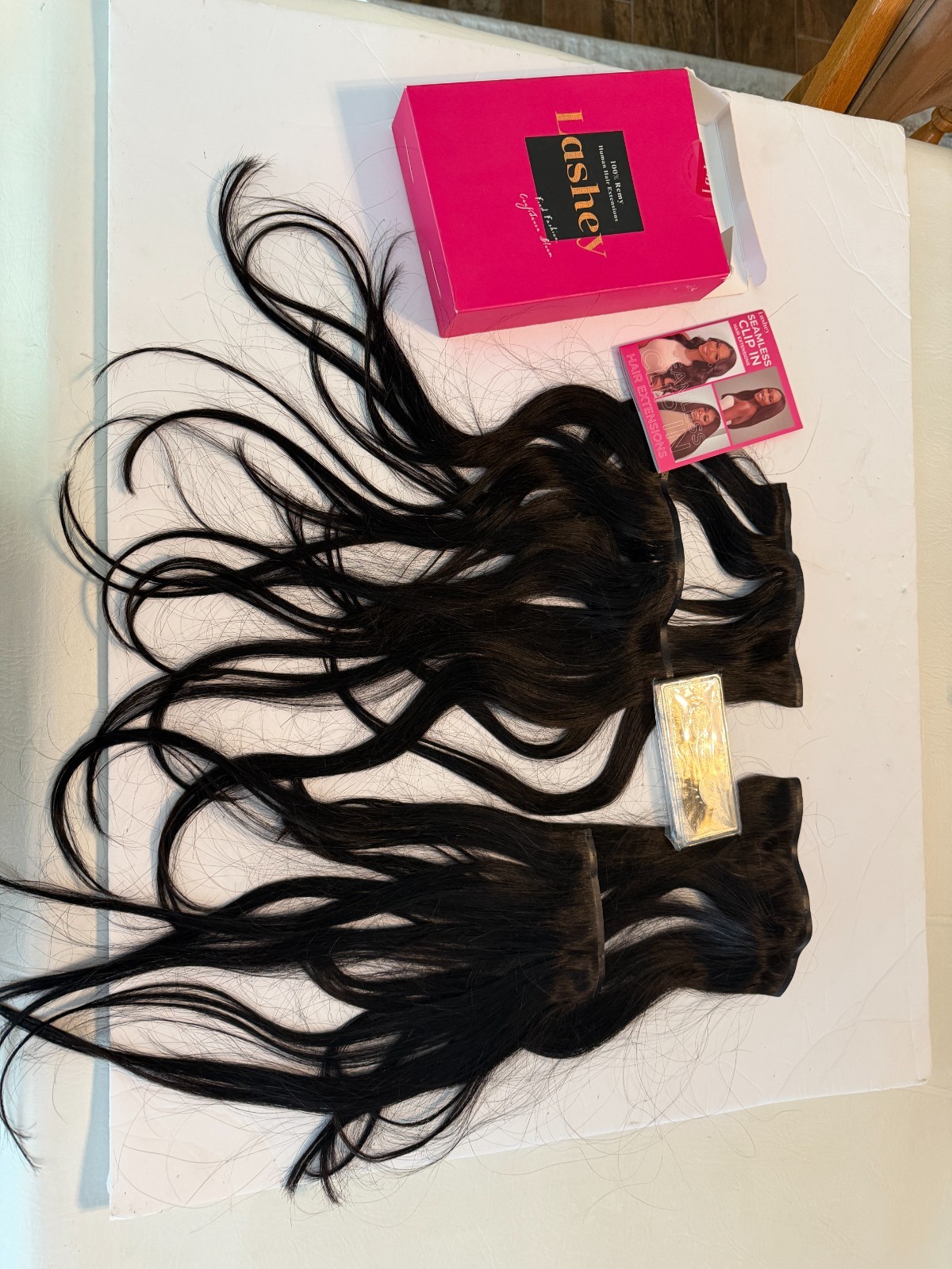 Lashey 16″ Seamless Clip-in Human Hair Extensions Yaki Straight Black Open BX
