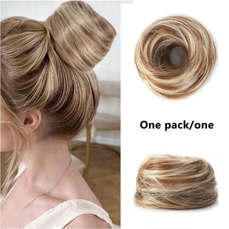 Messy Hair Bun Fluffy Donut Updo Chignon with Elastic Band Fake Hair Extensions