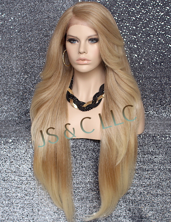 Extra LongHuman Hair blend Heat OK Full Lace Front Wig Blonde mix WBPC 27/613