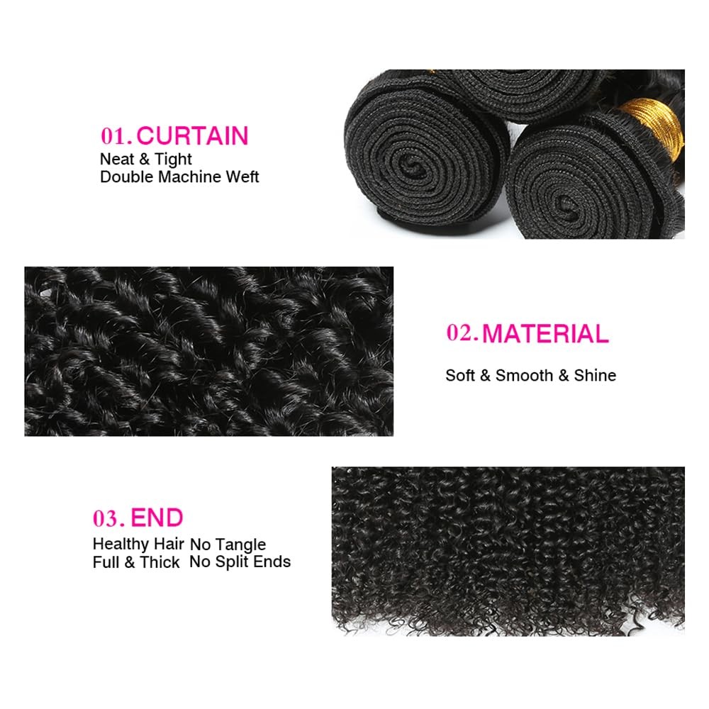 #1B Kinky Curly Bundles Wet and Wavy Bundles Human Hair 12 14 16 inch Curly Wave