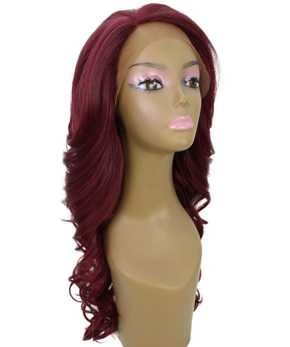 LUXLUXE Kendra Wavy 24.5″ Long 13×2.5 Hand-Tied Lace Front Wig, Deep Red