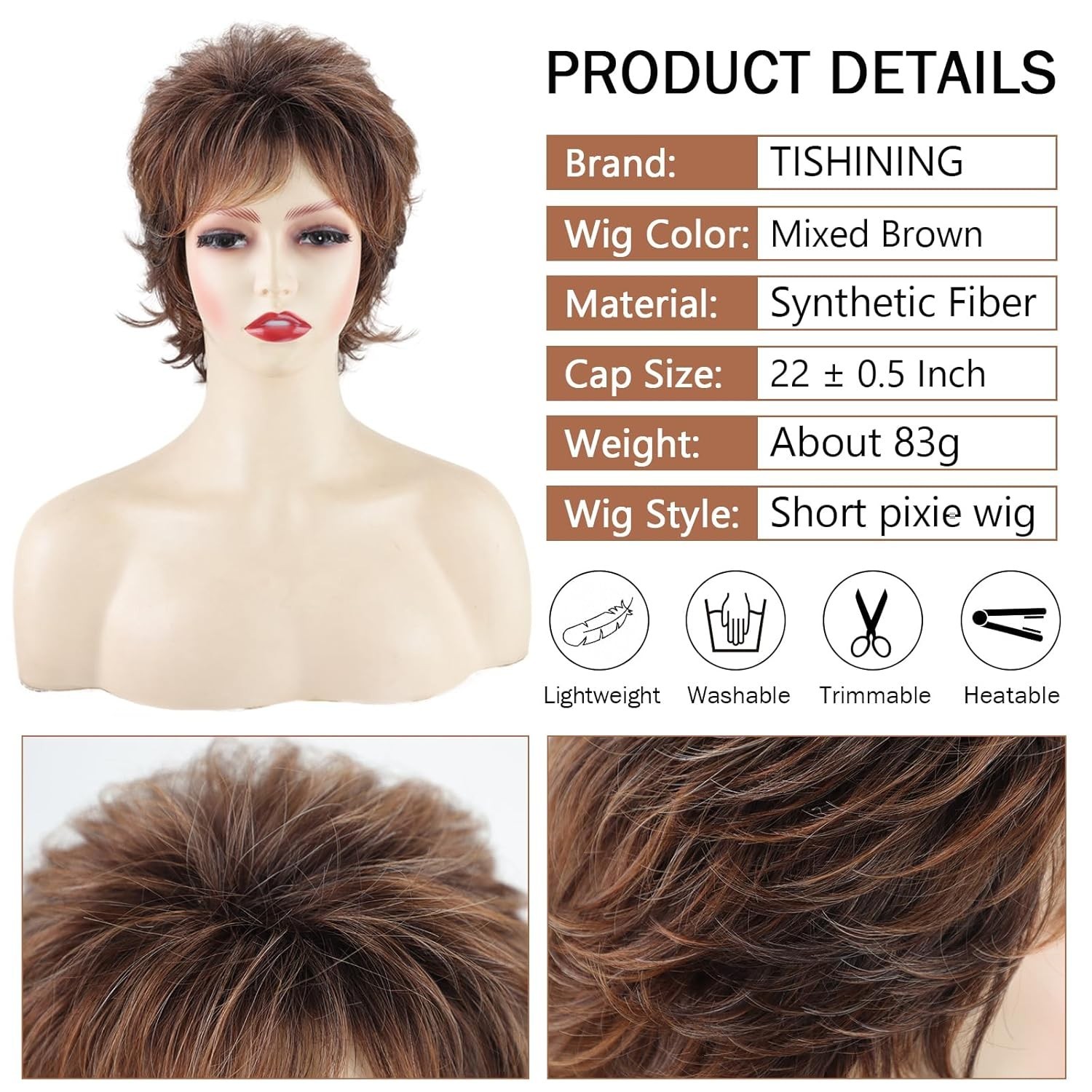 Short Curly Wigs Women Brown Synthetic Heat Resistant Layered Party Wig