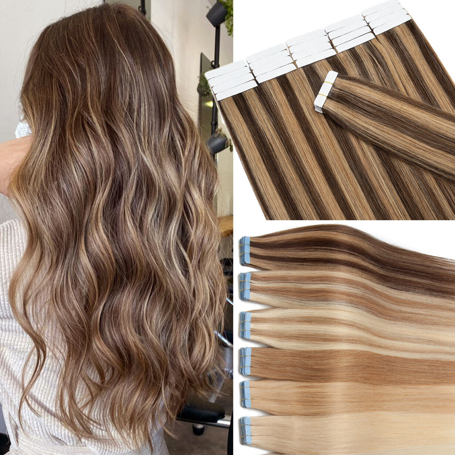Tape-in Skin Weft 100% Human Hair Extensions Invisible Double Sided Tape on Hair