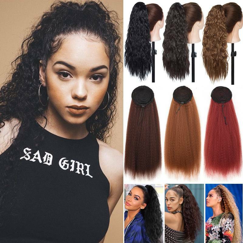 22″ Drawstring Natural Yaki Ponytail Kinky Real THICK As Human Hair Extensions