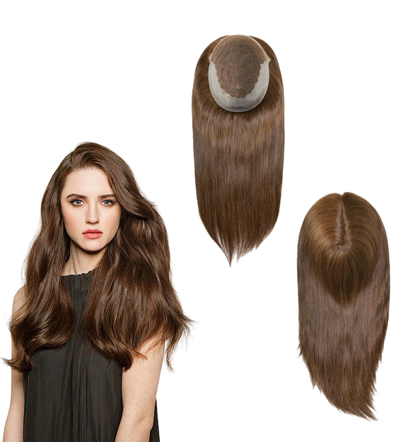 Women Topper Human Hair French Lace Top Pieces 7×9 Straight Hair 16”