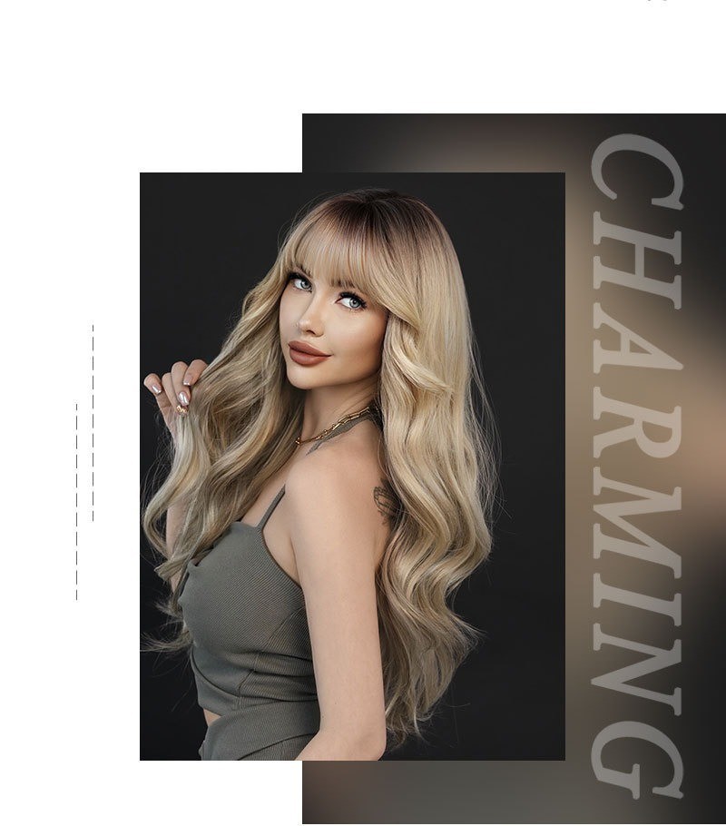 Gradually changing natural blonde long wavy hair synthetic rose net