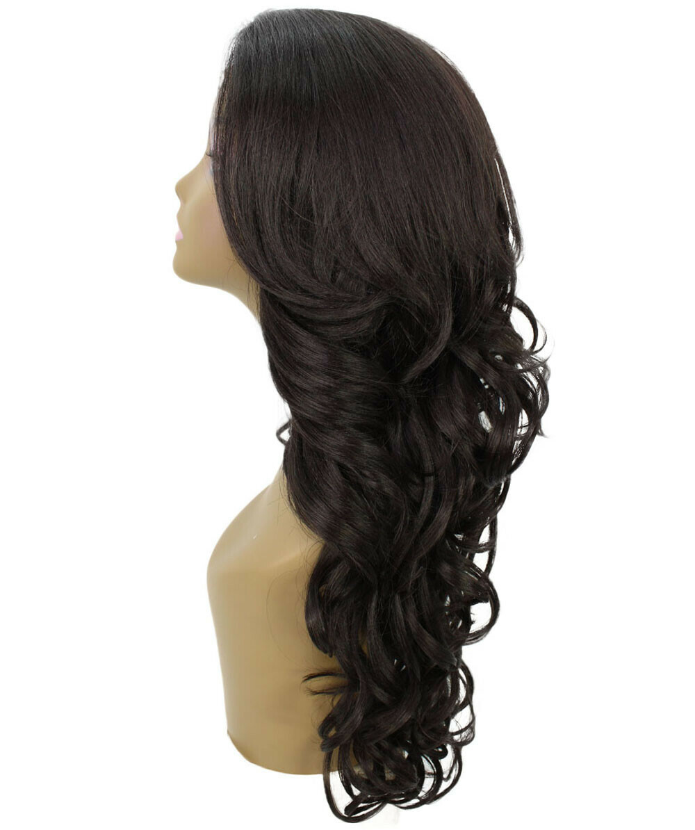 LUXLUXE Kendra Wavy 24.5″ Long 13×2.5 Hand-Tied Lace Front Wig, Dark Brown
