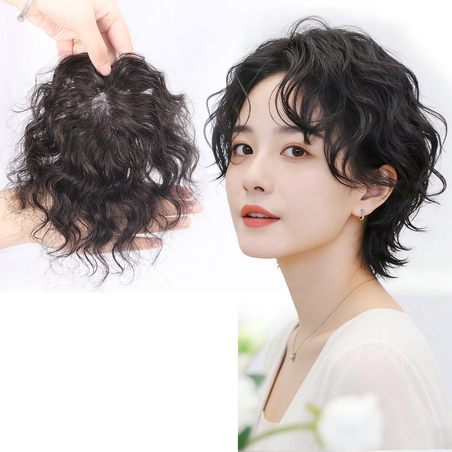 Short Curly Wavy Clip In Human Hair Toppers For Loss Thin Hair Top Replacement
