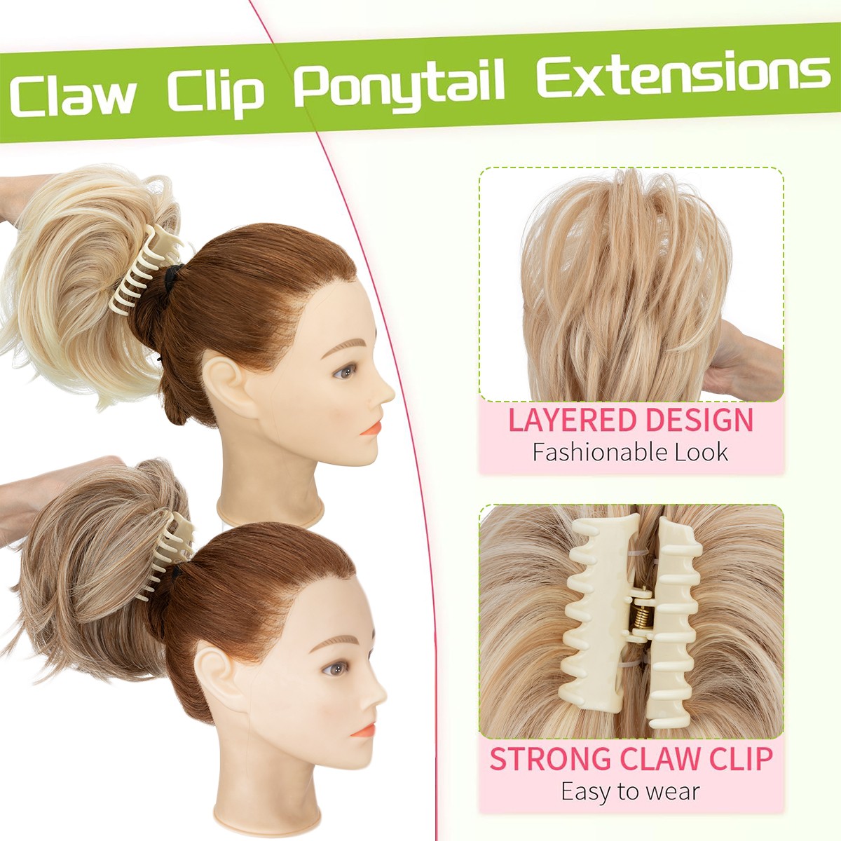 8in Short Ponytail Claw on Clip in Pony Tail Hair One Piece Extensions Messy Bun