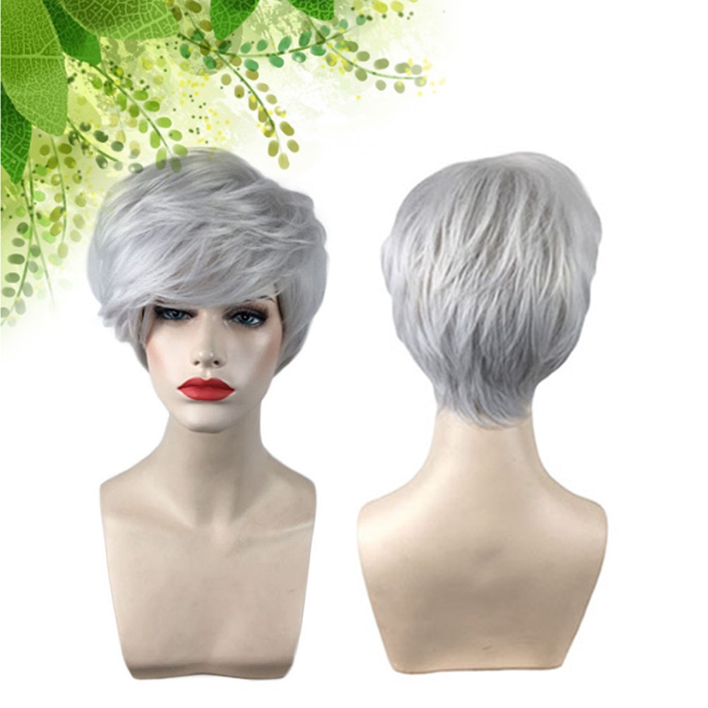 Silver Grey Short Curly Hair Wig Wig Cover for Women Celebration