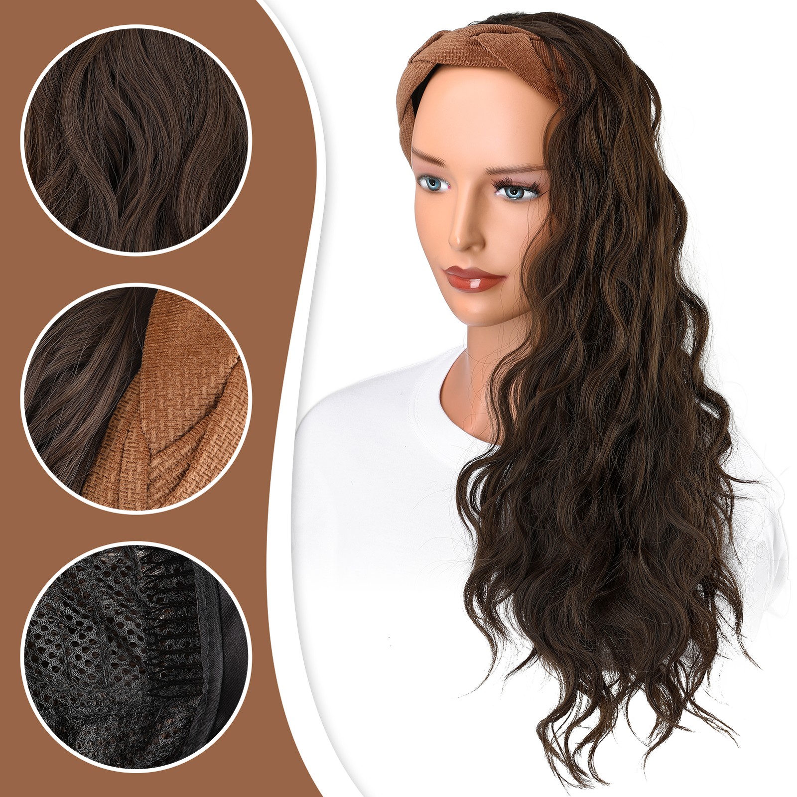 Realistic Headband Wig Hair Topper Long Curly High Crown 24 Inch Half Wig Style