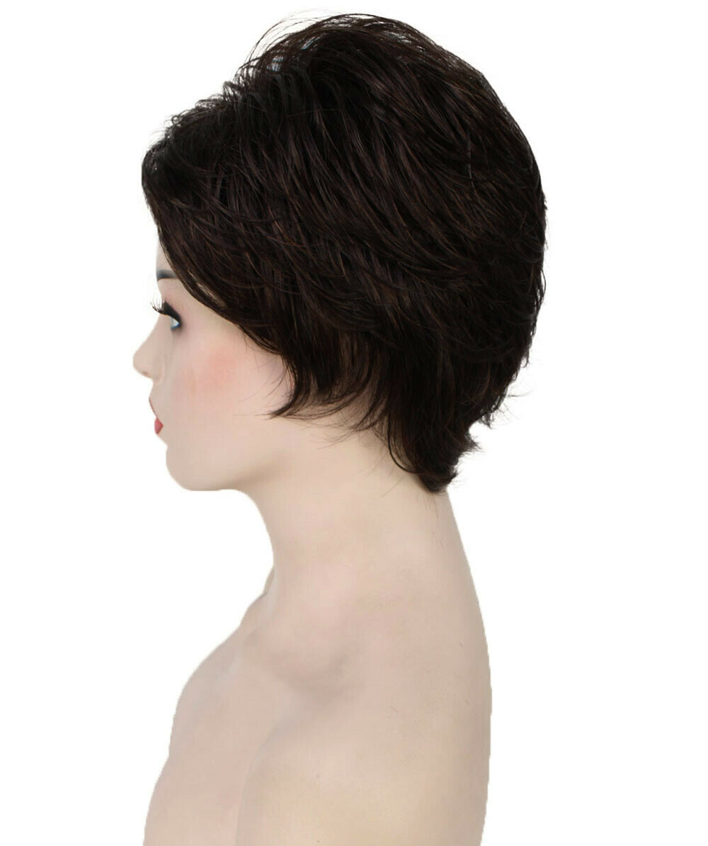 Hedy – Straight Kanekalon Synthetic Fiber Full Wig, 2.5 – 4.5 in, Dark Brown