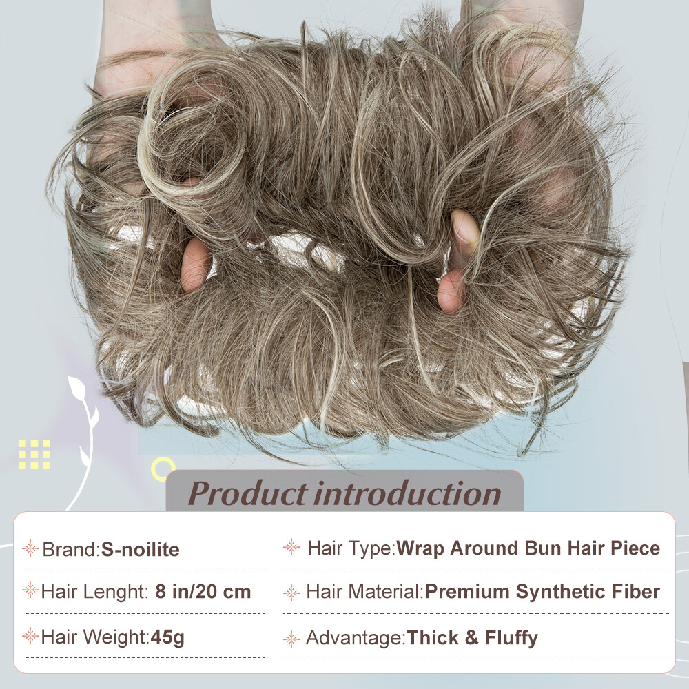 Messy Bun Hair Piece Tousled Updo Extensions for Women Wavy Curly Scrunchies 7in