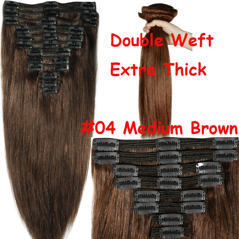 Deluxe AAAA+ Clip In THICK Double Weft 100% Real Human Hair Extensions Full Head