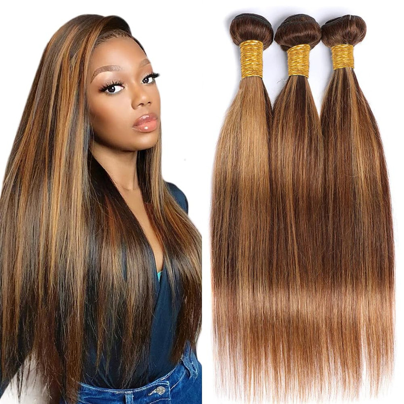 Biliisyff Ombre Brown Human Hair Bundles P4/27 Straight Honey Blonde Double