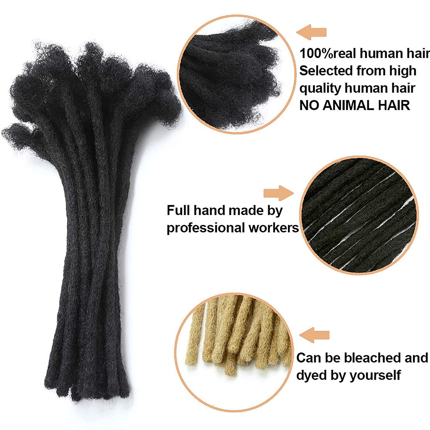 Dreadlock Human Hair Extensions Real Indian Hair Hand Tied Permanent Loc Hair
