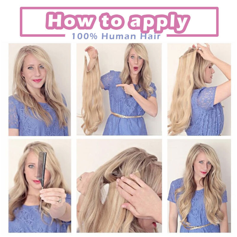 Wire Hair Extensions Real Remy Human Hair Hidden One Piece Headband Weft NO-CLIP