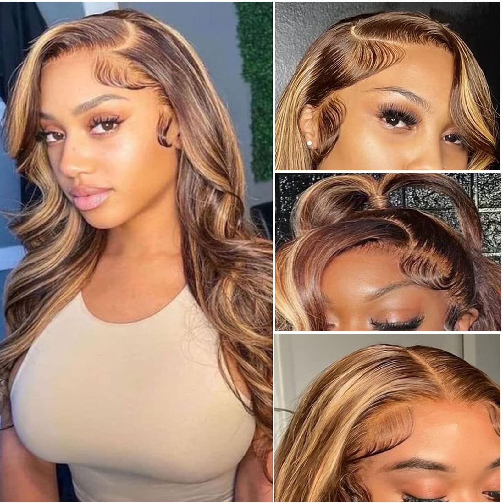 Highlight Ombre 13×4 Lace Front Wig Human Hair Pre Plucked 4/27 Colored Honey…