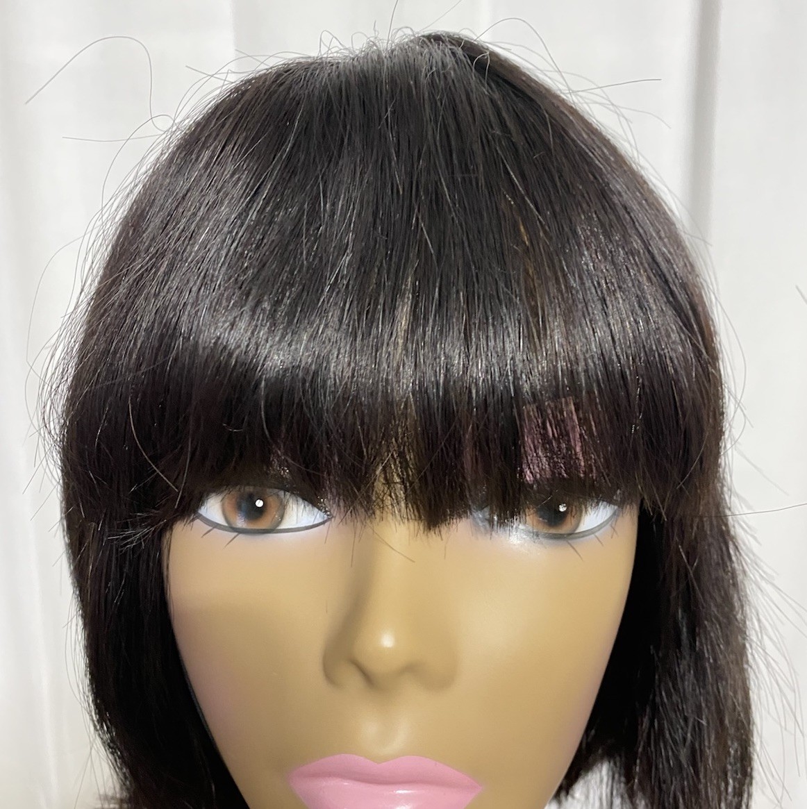 8 Inch Black Human Hair Bob Wig With Bangs Glue Less Non Lace Machine Made New