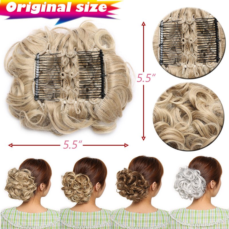 THICK Chignon Messy Bun Updo Clip in Extensions Curly Hair Piece Real as Human