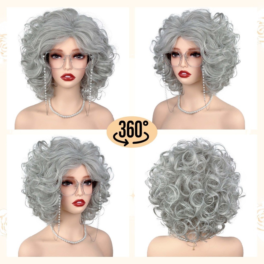 Granny Grey Wig Women Elderly Lady Short Beanie Hairpiece Universal Cosplay Wigs