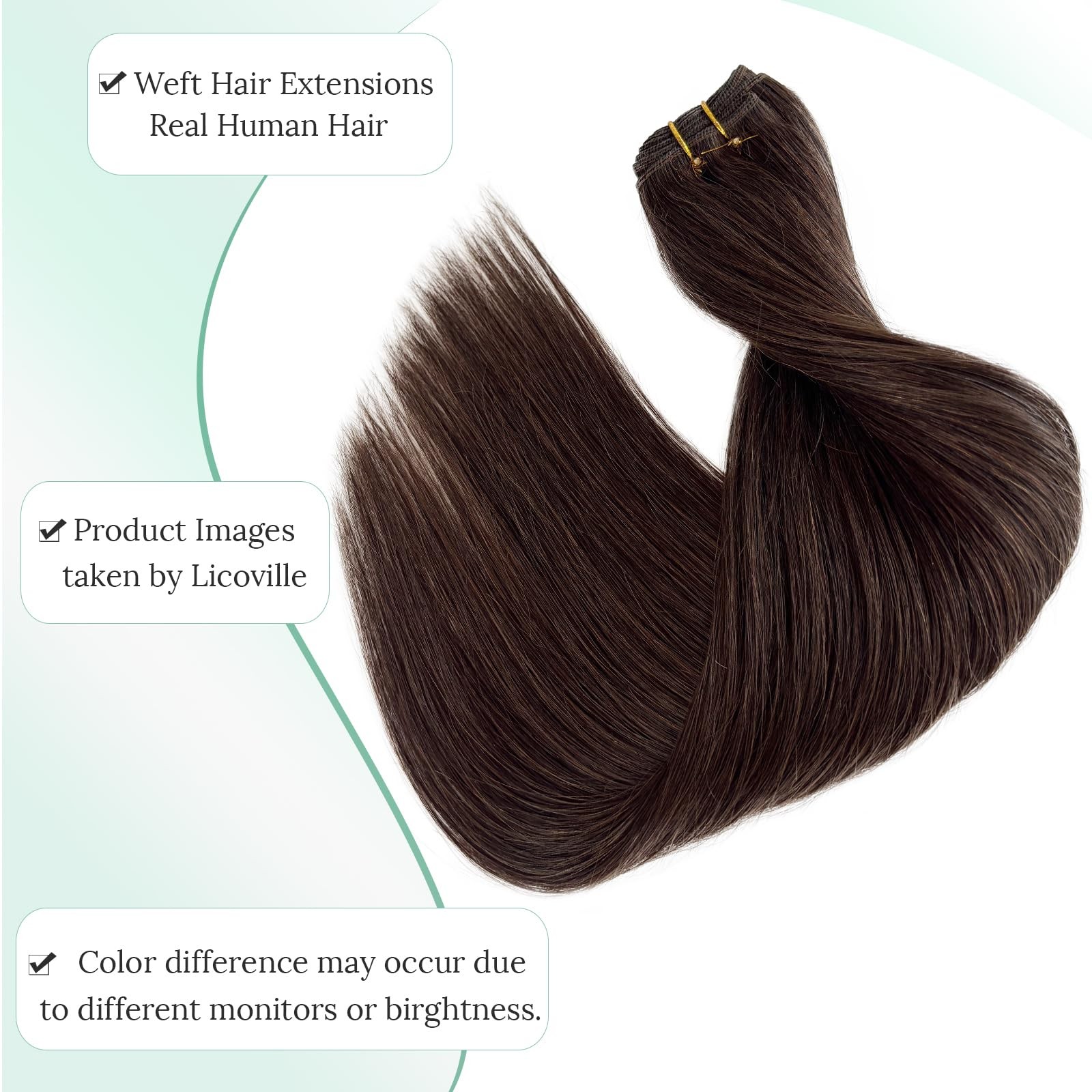 Licoville Weft Hair Extensions Human Hair 18 Inch 2 Dark Brown Sew In Hair