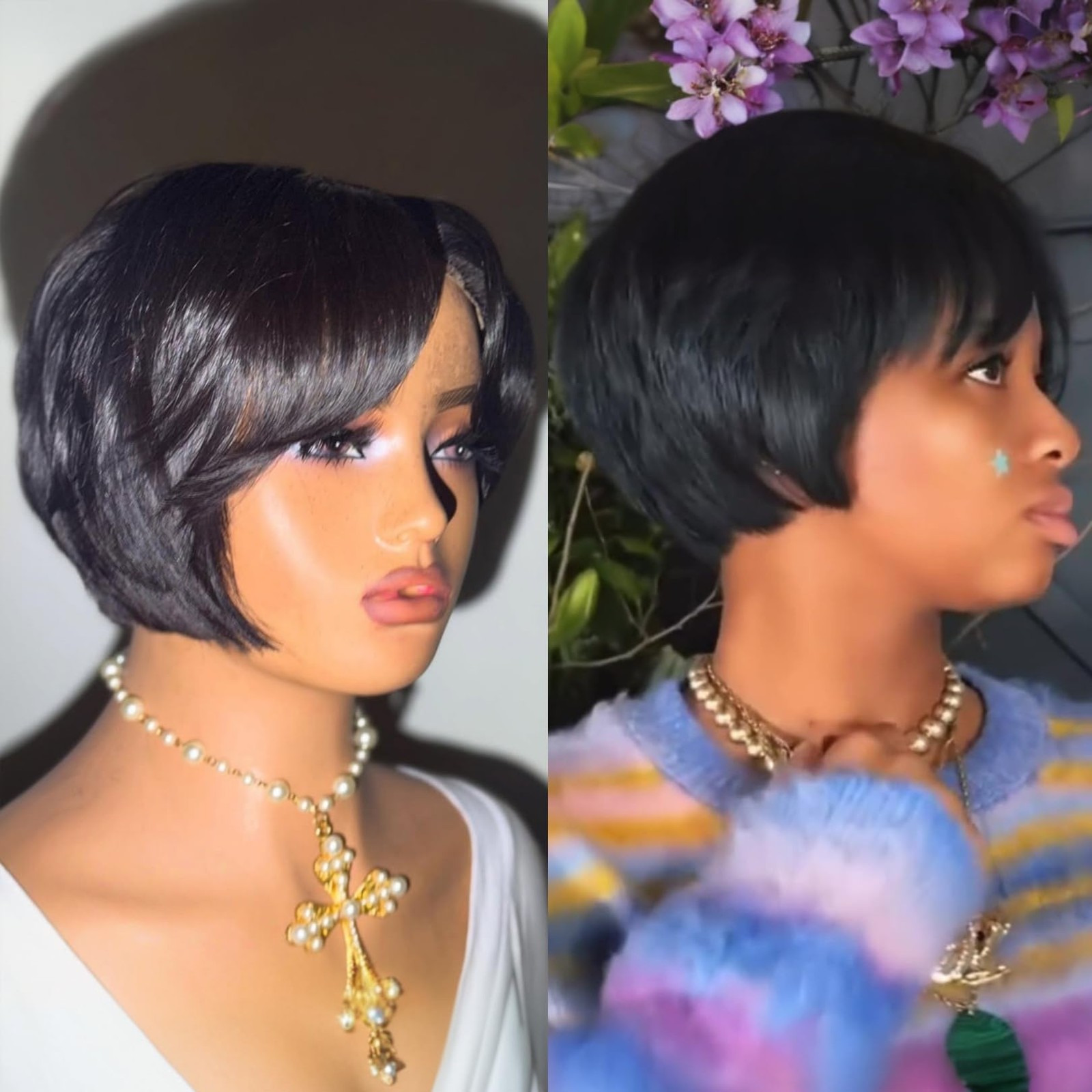 Purplesexy 4X4 Lace Frontal Pixie Cut Human Hair Wigs For Women Pre Plucked