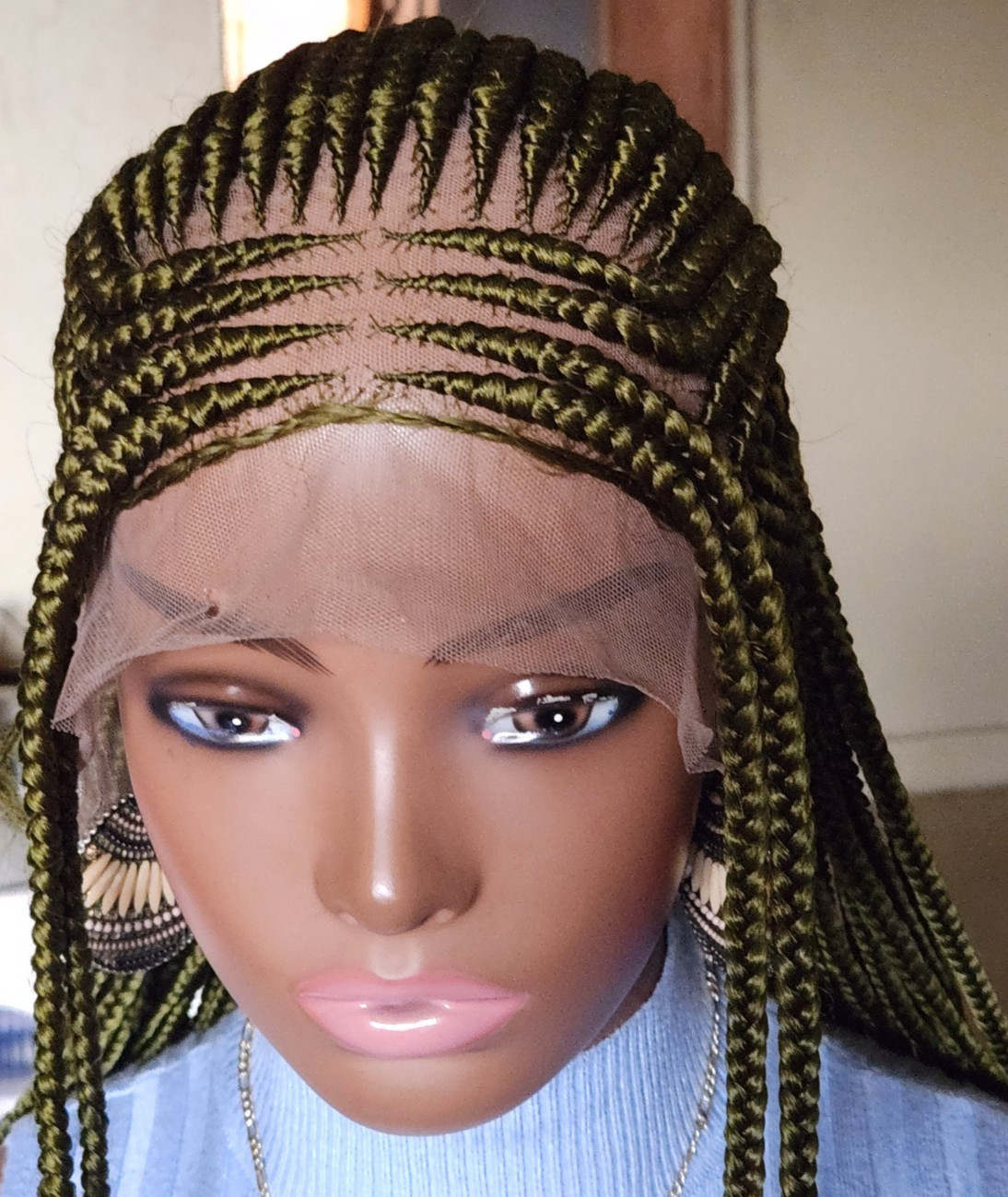 Handmade box Full Lace Cornrow wig Dark green