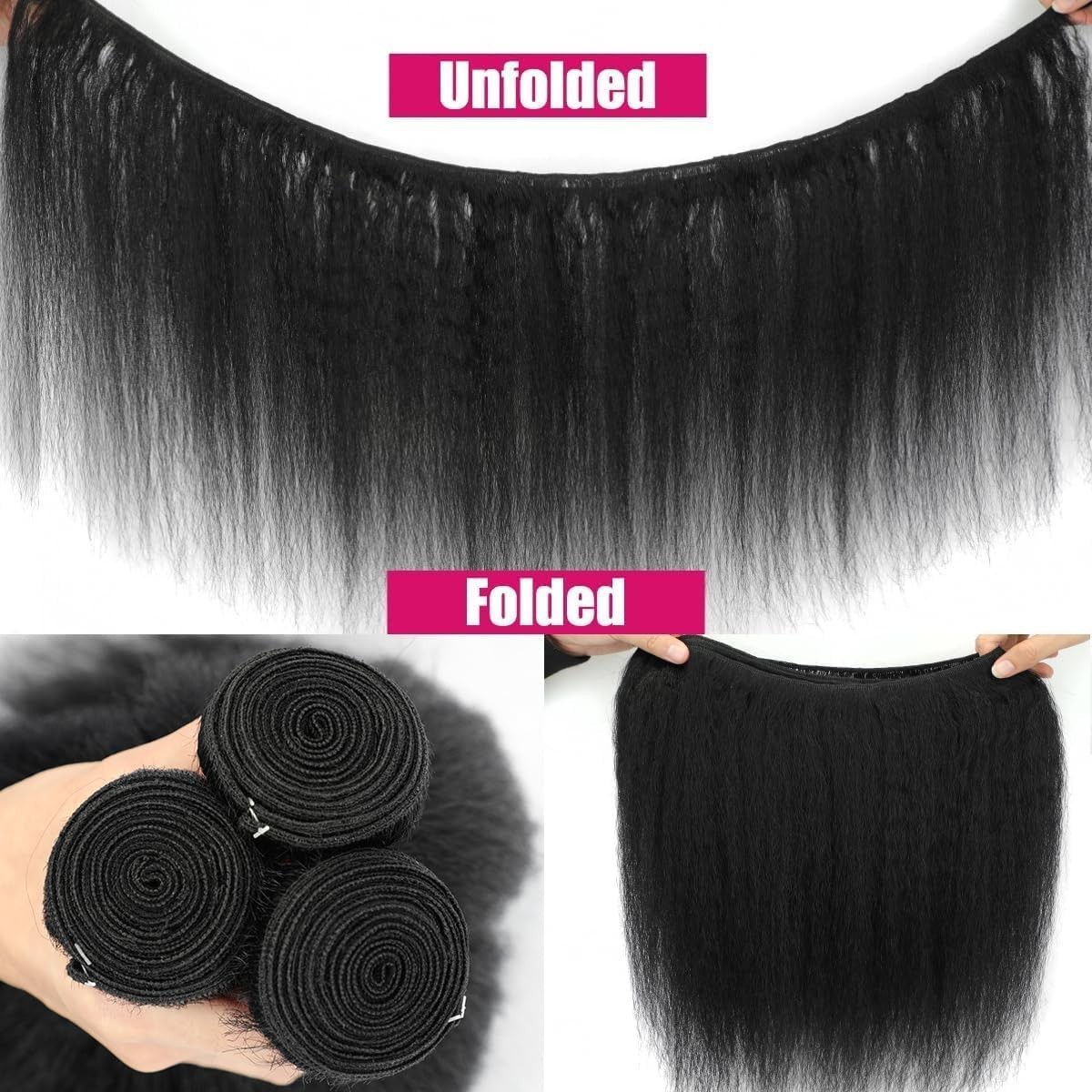 18-22″ Human Hair Kinky Straight 3x Bundles Yaki Straight 12A 100% Unprocessed