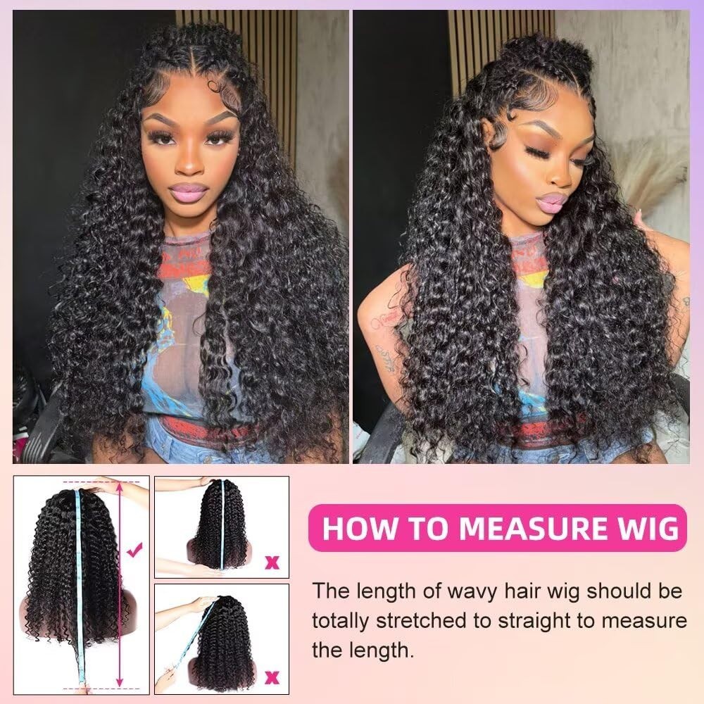 30″ Deep Wave Lace Front Wig – 13×6 HD Transparent Curly Human Hair, 200% Densit