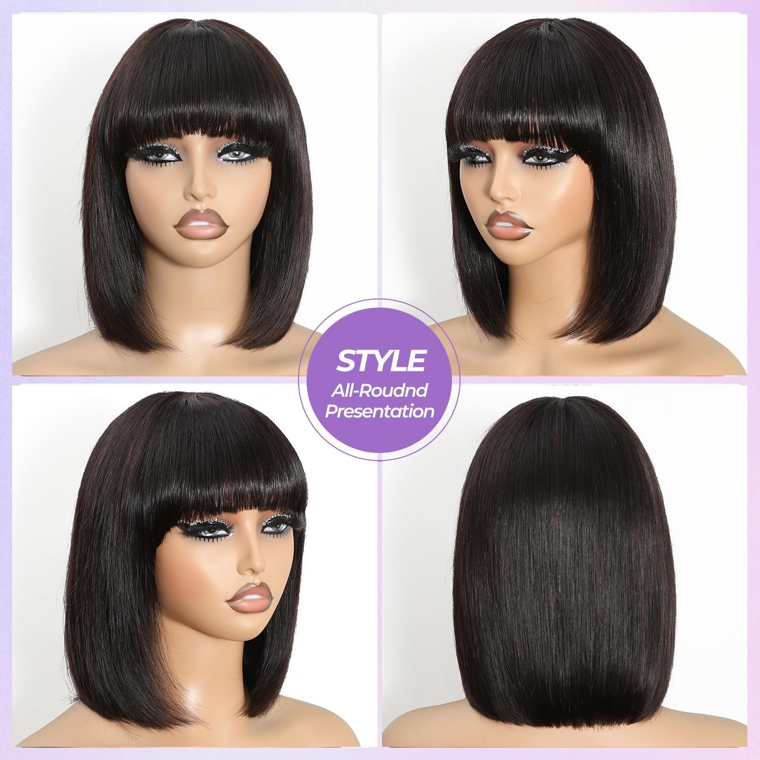 Short Bob Wig with Bangs Human Hair Glueless Lace Bob Wigs 2X1 Bob Wig Straight