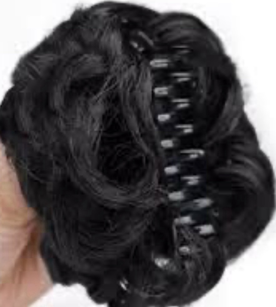Claw Clip in Hair Bun-Dark Black Synthetic Curls for Women & Girls