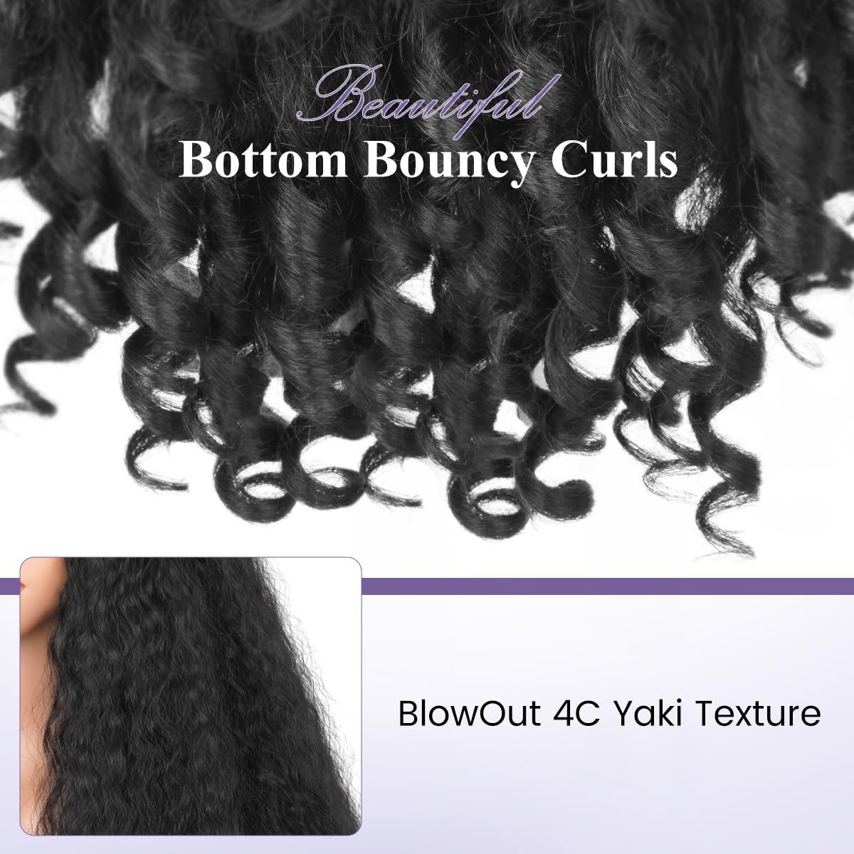 Aminow Afro Curly V Part Wig Synthetic Yaki Half Wigs for 22 Inch, 1B