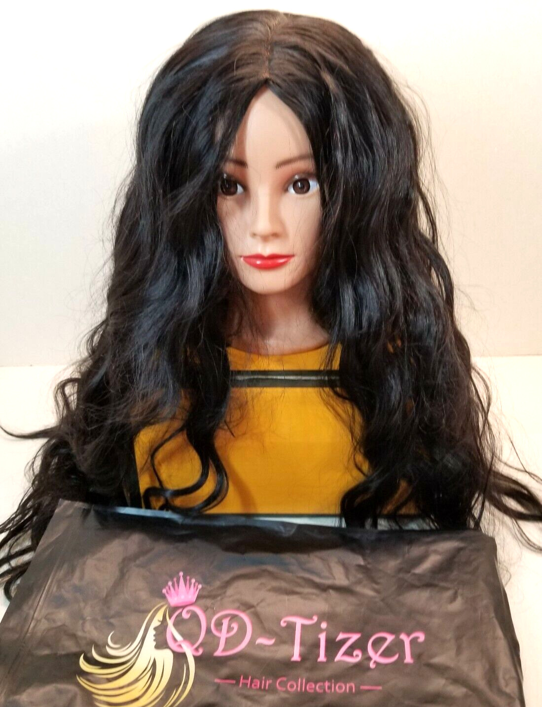 QD-Tizer Black Long 24″ Loose Curly Wave Wig w/ Baby Hair Dark Wavy Thick Daily