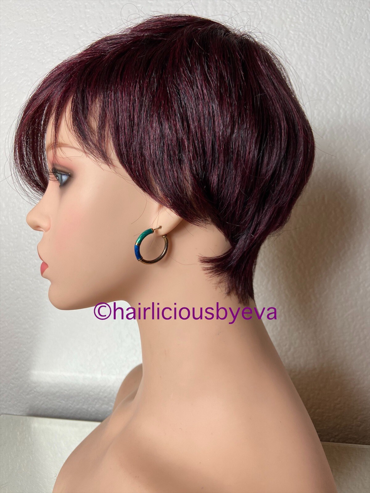 Synthetic Wig Short Pixie Wig Buzz Cut Red Wine Burgundy 99j