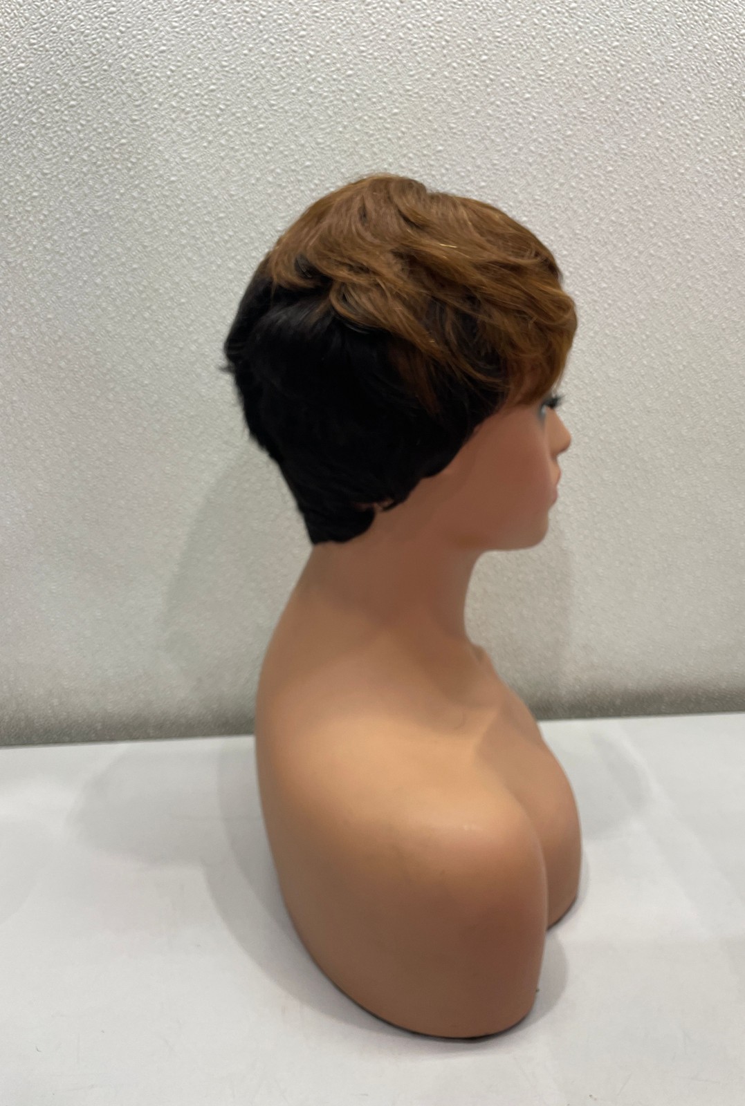 Yjoqokoa Black & Brown Pixie Cut Human Hair Blend Glueless Wig