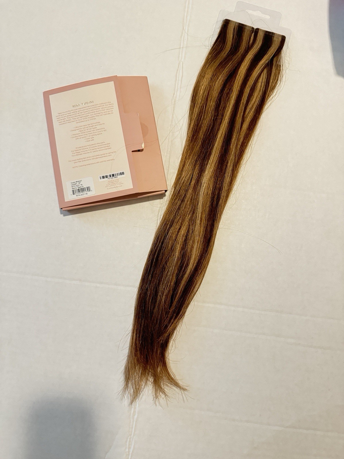 Glam Seamless 16″ Tape In Remy Human Hair Extensions 4/27 highlight Open Box
