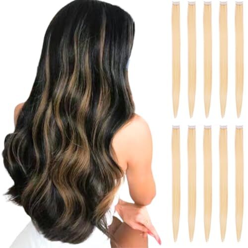 Blonde Hair Extensions Clip in for Kids 22 Inch (Pack of 10) 10PCS-Blonde