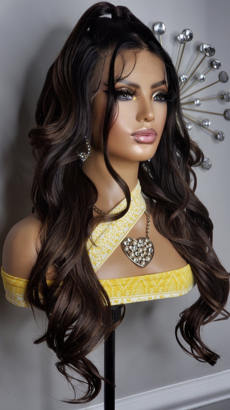 New Long Wavy Half Up Down Ponytail Updo Style 360 Lace Front Wig Brown Womens