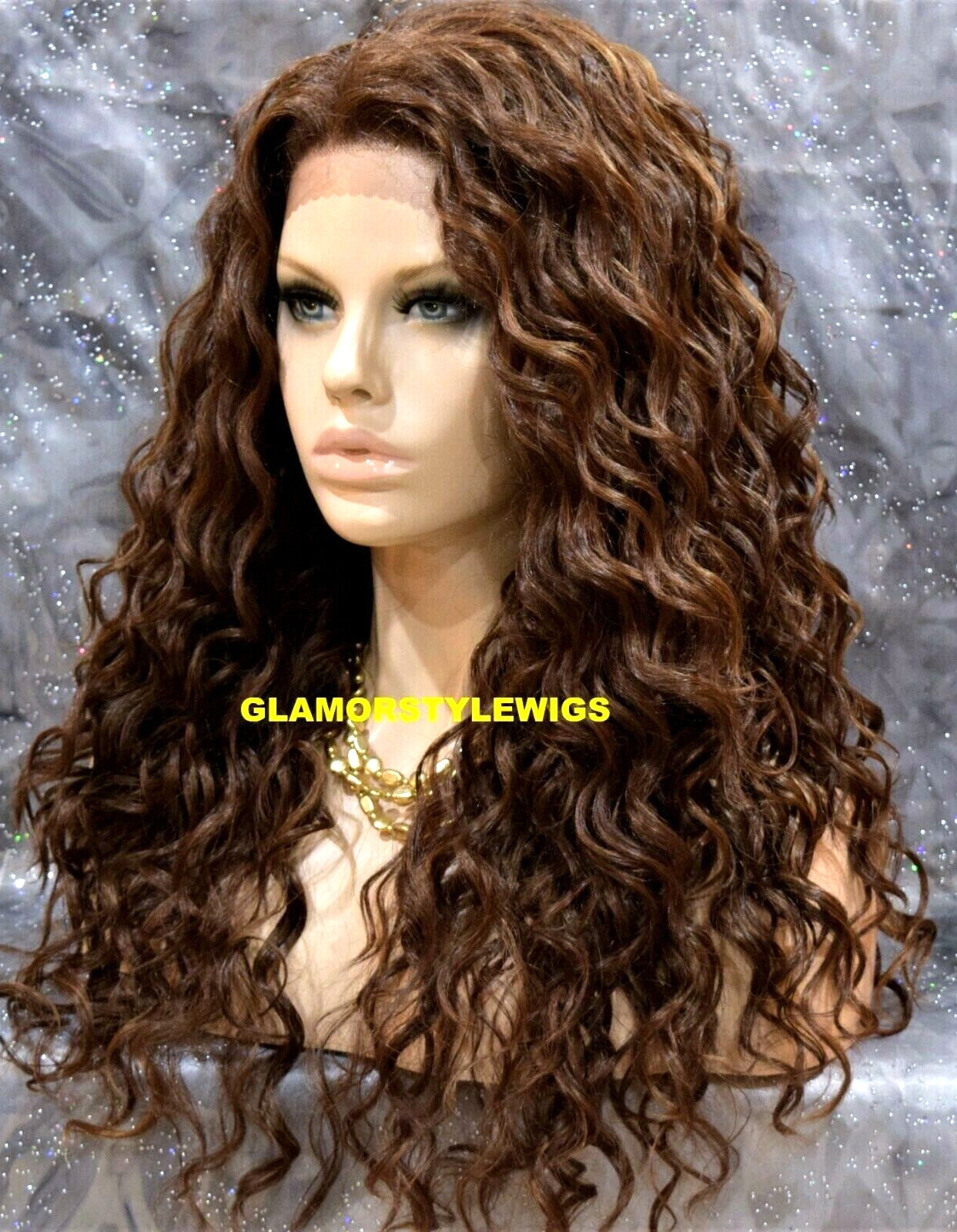 LACE FRONT FULL WIG LONG LAYERED CURLY BROWN AUBURN MIX HEAT OK NWT