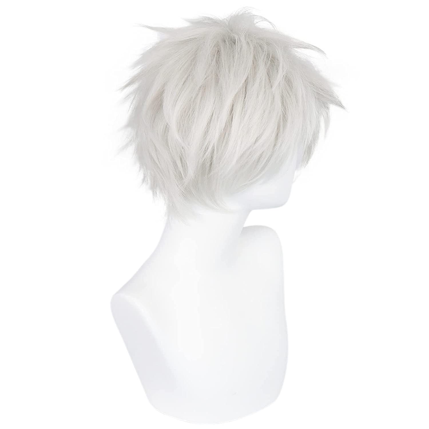 Hair Cap+ Short White Wig for Men Silver White Men’S Cosplay Wig Short Silver Mi