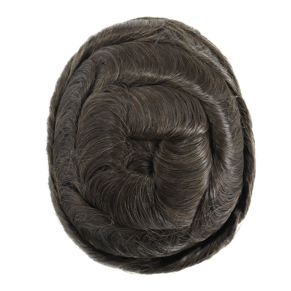 Mens Toupee Human Hair Replacement System Durable Fine Mono Lace Poly Hairpiece