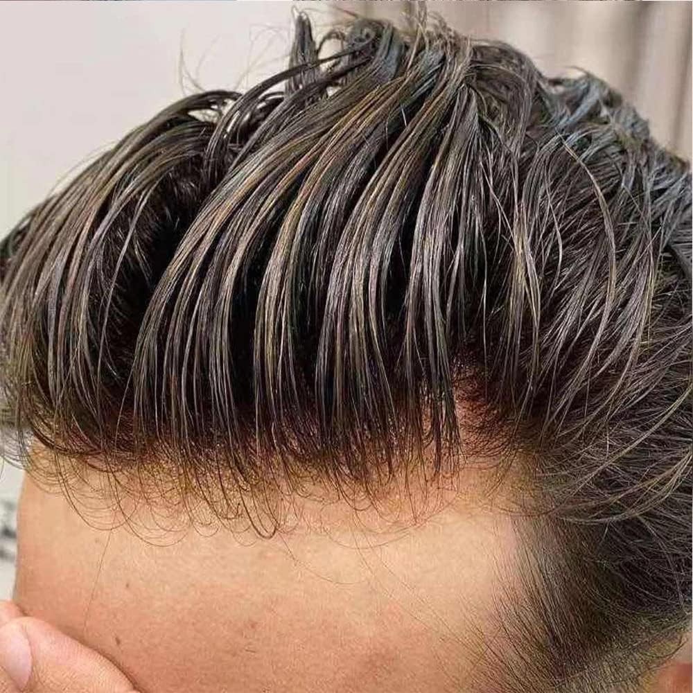 Natural Hairline Toupee French Lace with Pu Human Hair Wig System Mens Units